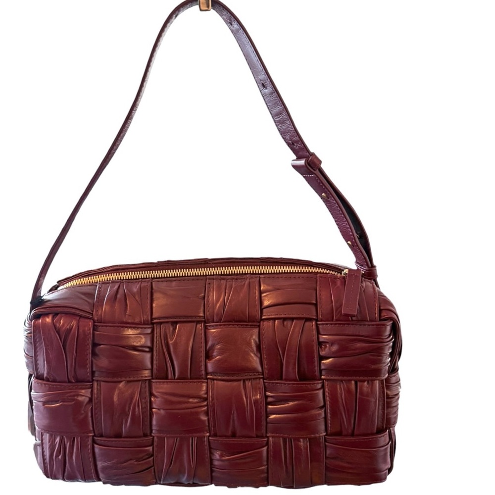 *SOLD* Bottega Veneta Leather Intreccio Plisse Brick Cassette Camera Bag Barolo